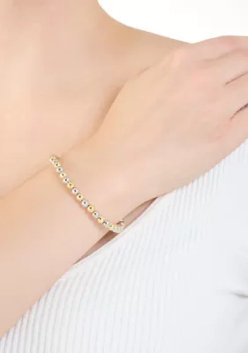 Two Tone Plated Beaded Stretch Bracelet