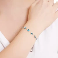 Silver Plated Aqua Glass Guardian Eye Bolo Bracelet