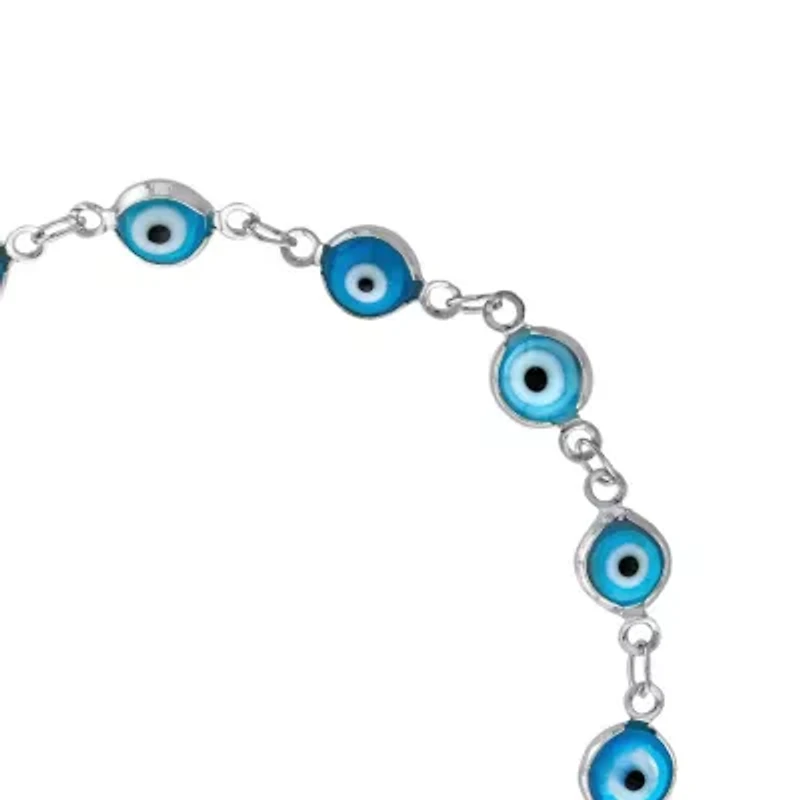 Silver Plated Aqua Glass Guardian Eye Bolo Bracelet