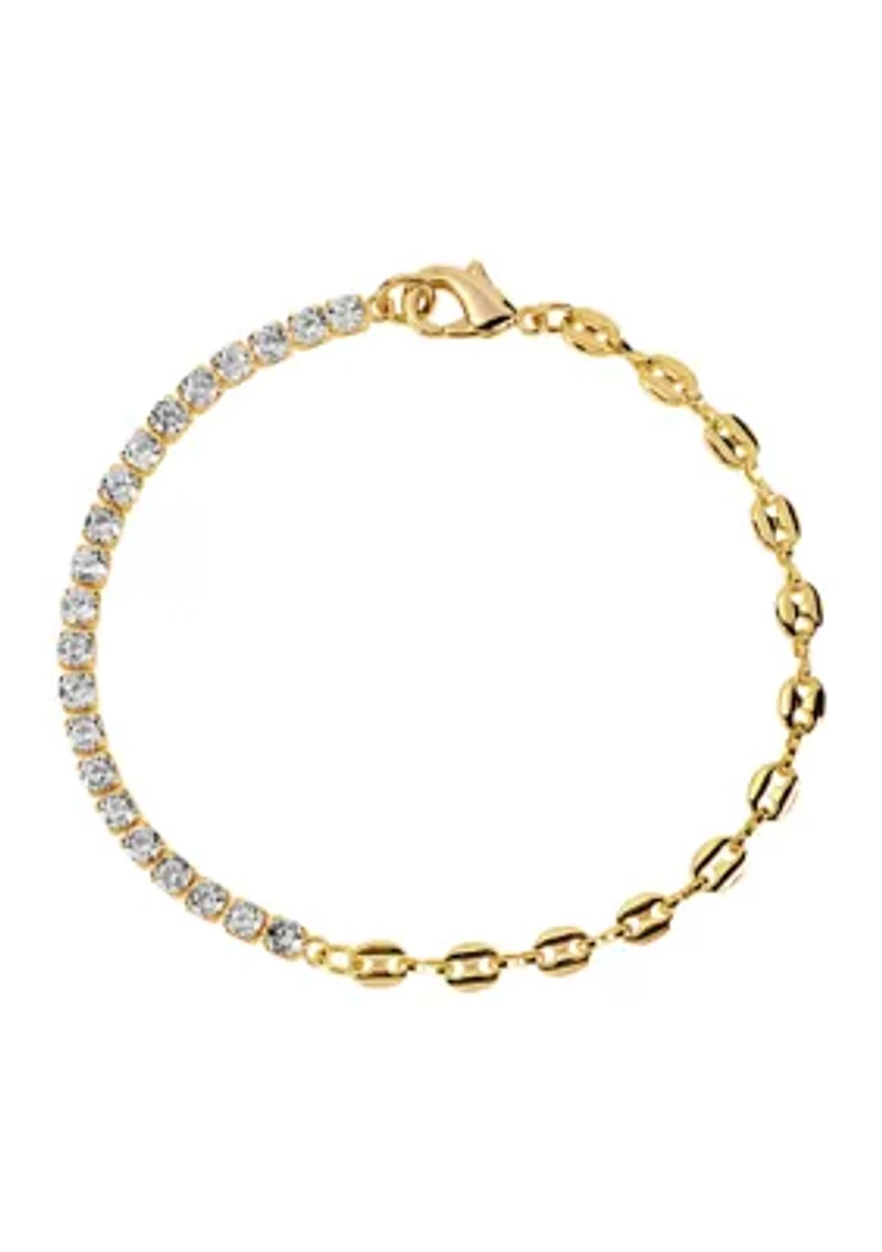 Gold Plated Cubic Zirconia and Mariner Chain Tennis Bracelet