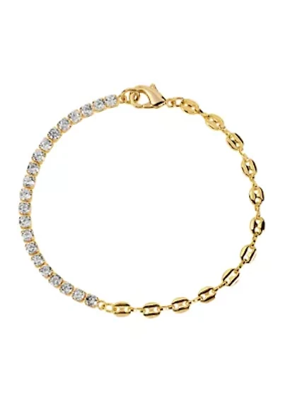Gold Plated Cubic Zirconia and Mariner Chain Tennis Bracelet