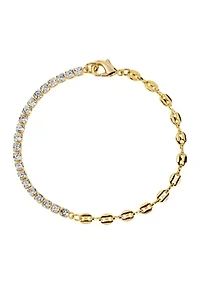 Gold Plated Cubic Zirconia and Mariner Chain Tennis Bracelet