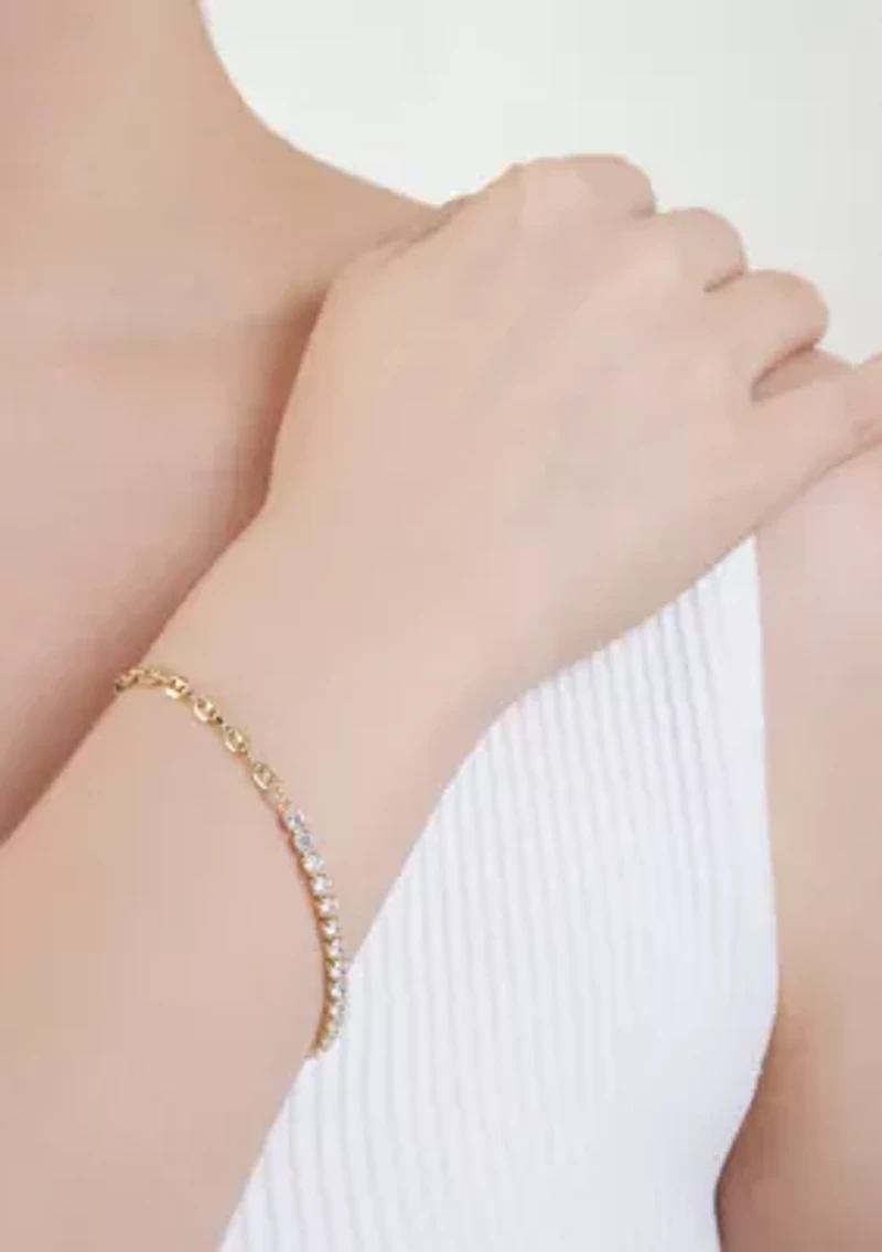 Gold Plated Cubic Zirconia and Mariner Chain Tennis Bracelet