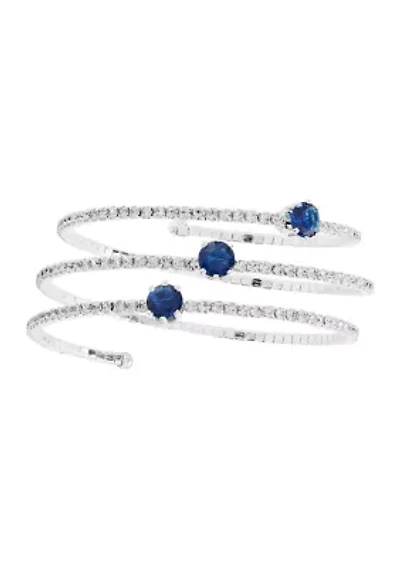Silver Plated Blue Spinel and Crystal Slinky Wrap Bracelet