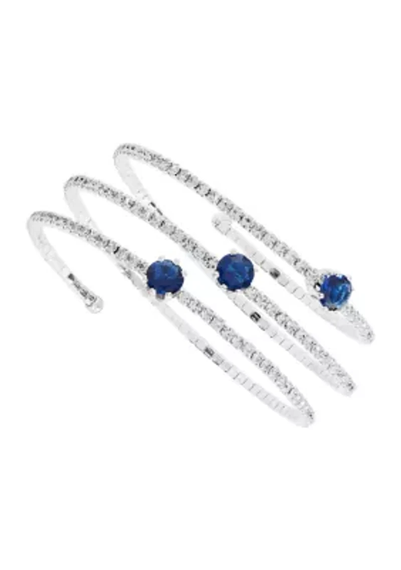 Silver Plated Blue Spinel and Crystal Slinky Wrap Bracelet