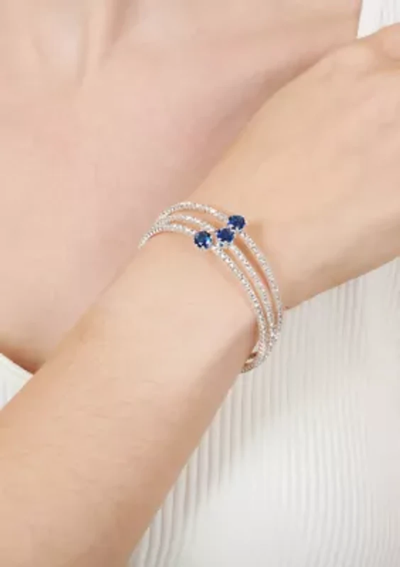 Silver Plated Blue Spinel and Crystal Slinky Wrap Bracelet