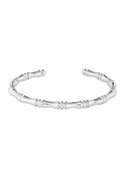 Silver Plated Bamboo Cuff Bangle Bracelet