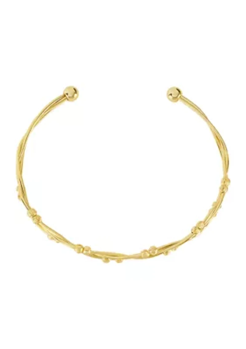 Plated Beaded Twist Endcap Ball Cuff Bracelet