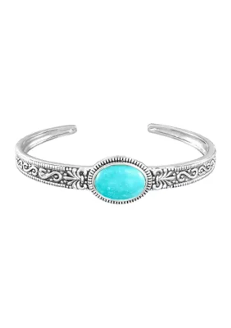 Silver Plated 6" Oval Turquoise Howlite Southwestern Cuff Bracelet