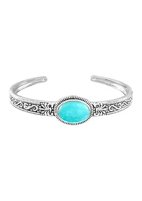 Silver Plated 6" Oval Turquoise Howlite Southwestern Cuff Bracelet