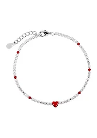 Silver Plated Cubic Zirconia Red Heart Tennis Bracelet
