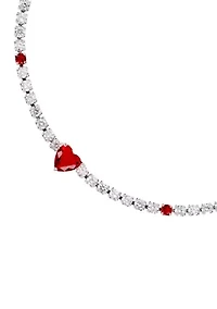 Silver Plated Cubic Zirconia Red Heart Tennis Bracelet