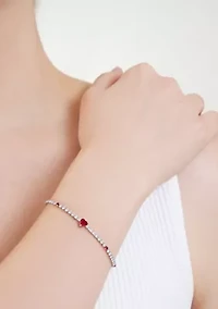 Silver Plated Cubic Zirconia Red Heart Tennis Bracelet