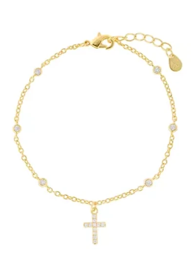 Gold Plated Cubic Zirconia Cross Bracelet