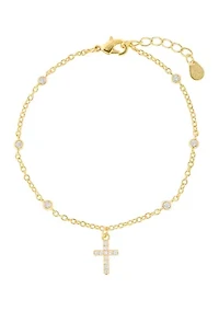 Gold Plated Cubic Zirconia Cross Bracelet