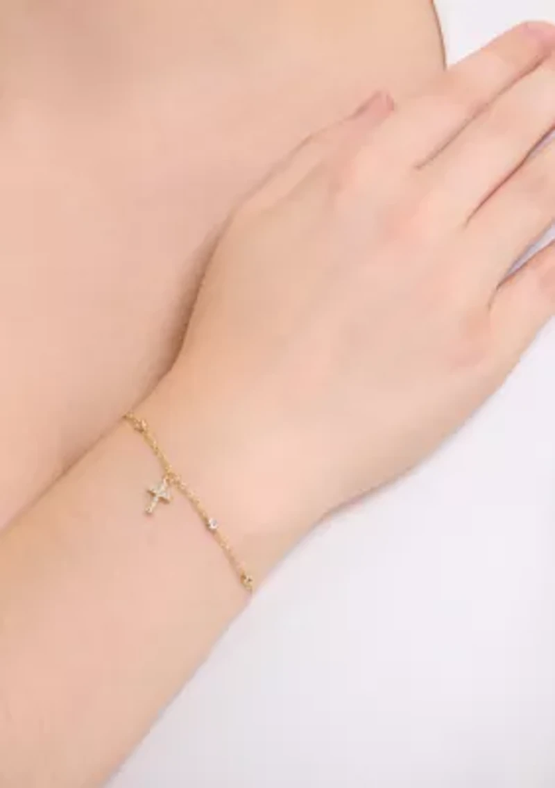 Gold Plated Cubic Zirconia Cross Bracelet