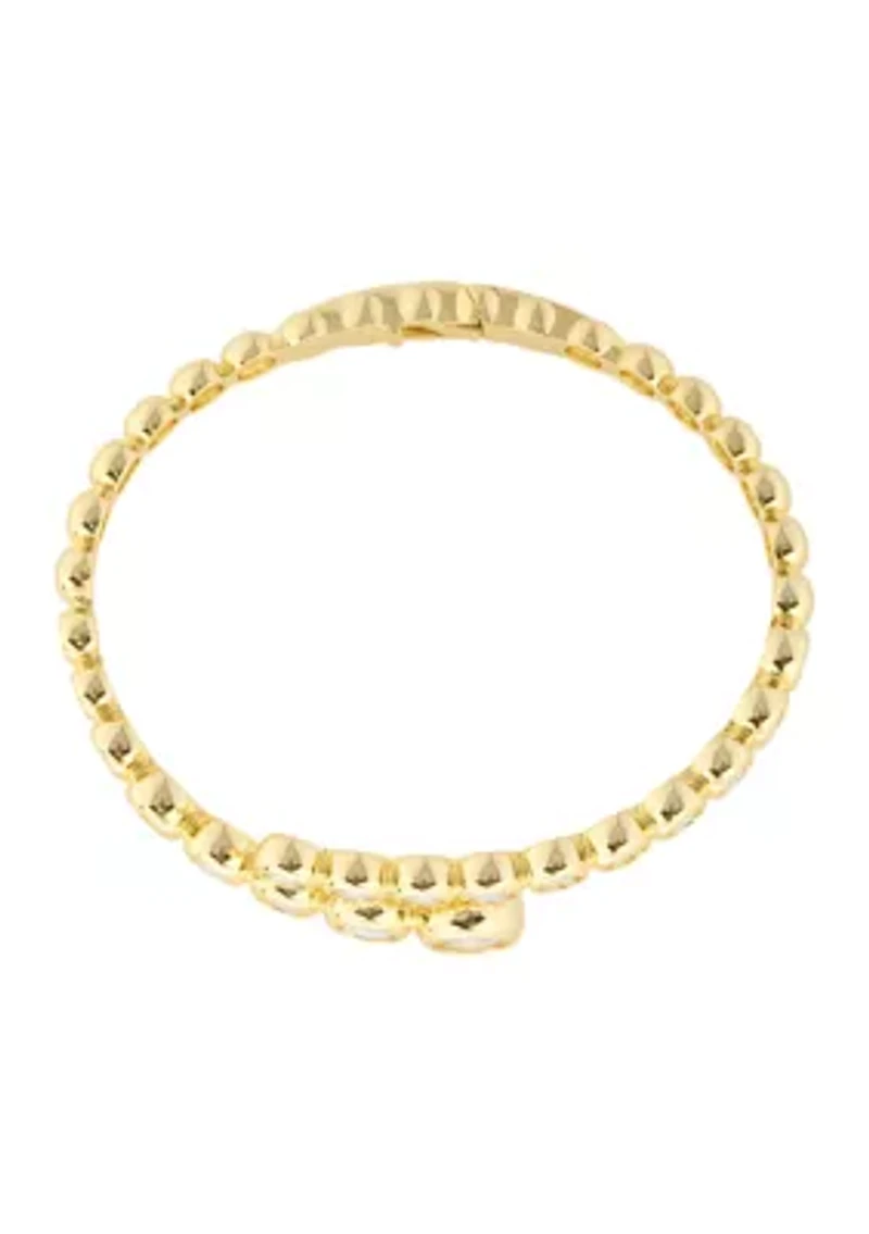Gold Plated Cubic Zirconia Bezel Bypass Bangle Bracelet