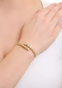 Gold Plated Cubic Zirconia Bezel Bypass Bangle Bracelet