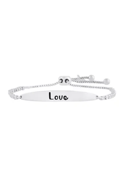 Boxed Fine Silver Plated Cubic Zirconia Engraved 'Love' Adjustable Bracelet