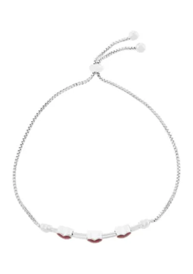 Boxed Fine Silver Plated Sliding Red Heart Charm Adjustable Bolo Bracelet