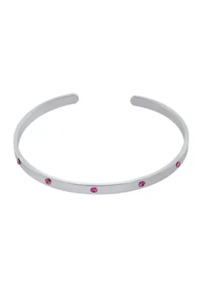Boxed Fine Silver Plated Pink Fine Crystal Cuff Bracelet - Hope Courage Strength