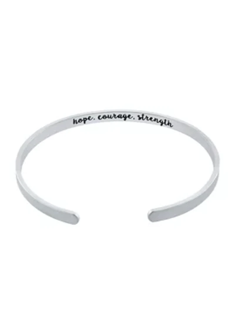 Boxed Fine Silver Plated Pink Fine Crystal Cuff Bracelet - Hope Courage Strength