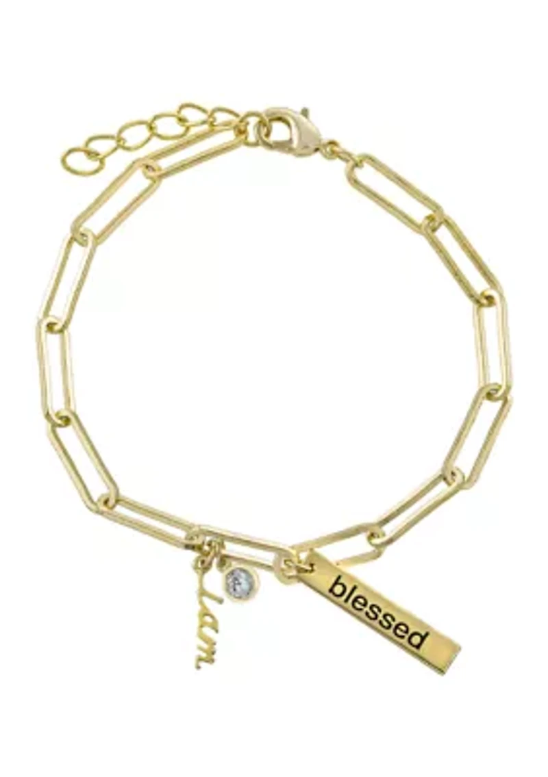 Boxed Gold-Plated Fine Silver 'I Am Blessed' Charm Bracelet