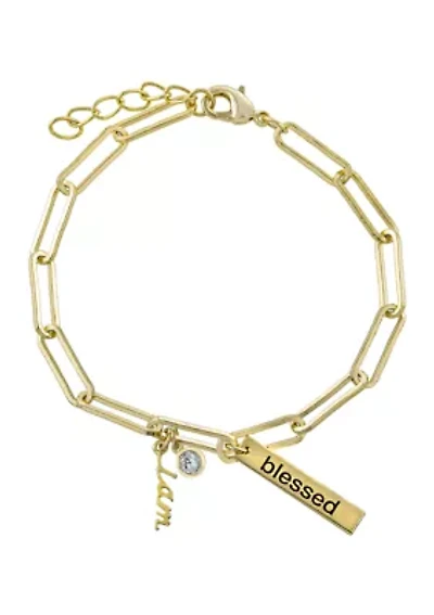 Boxed Gold-Plated Fine Silver 'I Am Blessed' Charm Bracelet 