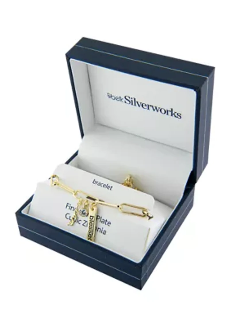 Boxed Gold-Plated Fine Silver 'I Am Blessed' Charm Bracelet 