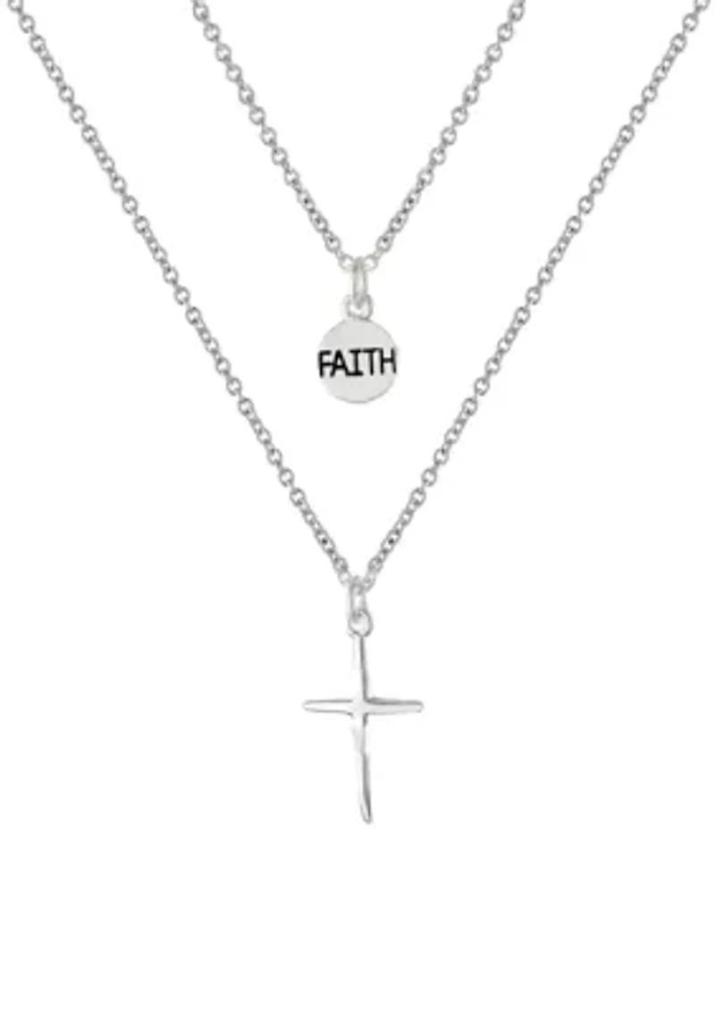 Boxed Silver Plated 18" Faith and Cross Layered Necklace