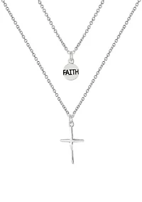 Boxed Silver Plated 18" Faith and Cross Layered Necklace