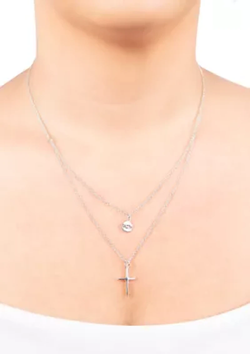 Boxed Silver Plated 18" Faith and Cross Layered Necklace