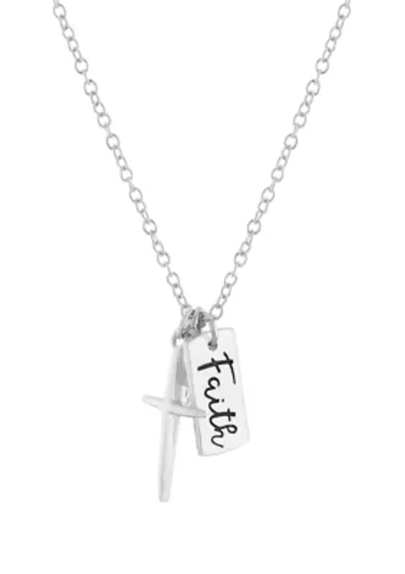 18" Boxed Silver Plated Faith Engraved Cross Necklace