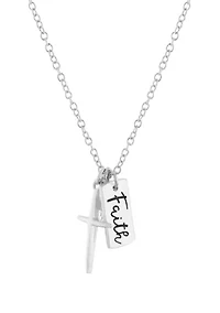 18" Boxed Silver Plated Faith Engraved Cross Necklace