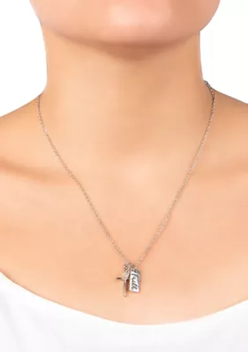 18" Boxed Silver Plated Faith Engraved Cross Necklace