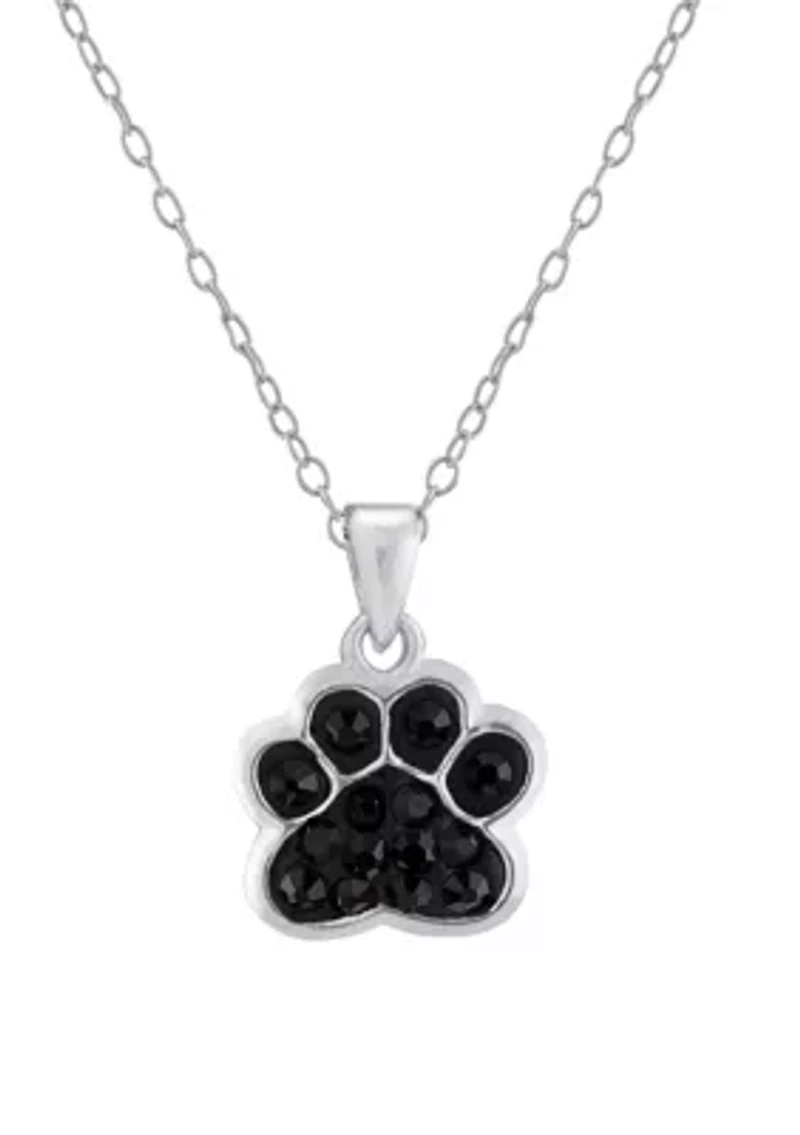 18 Inch Fine Silver Plated Black Crystal Pavé Paw Necklace