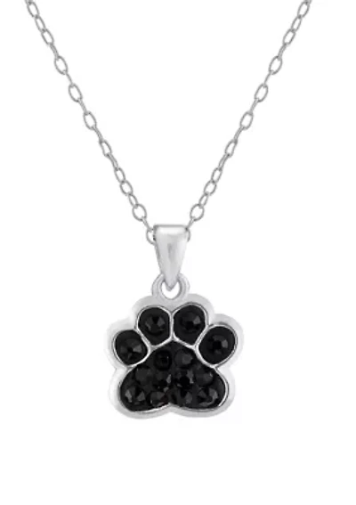 18 Inch Fine Silver Plated Black Crystal Pavé Paw Necklace