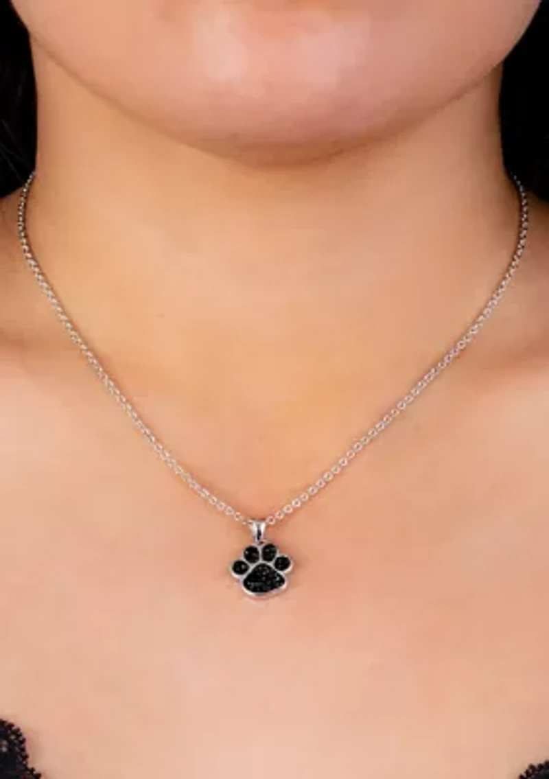 18 Inch Fine Silver Plated Black Crystal Pavé Paw Necklace