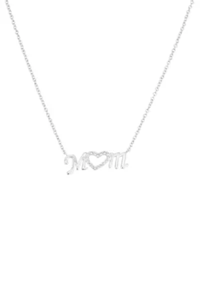 Silver Plated Cubic Zirconia 'Mom' Necklace