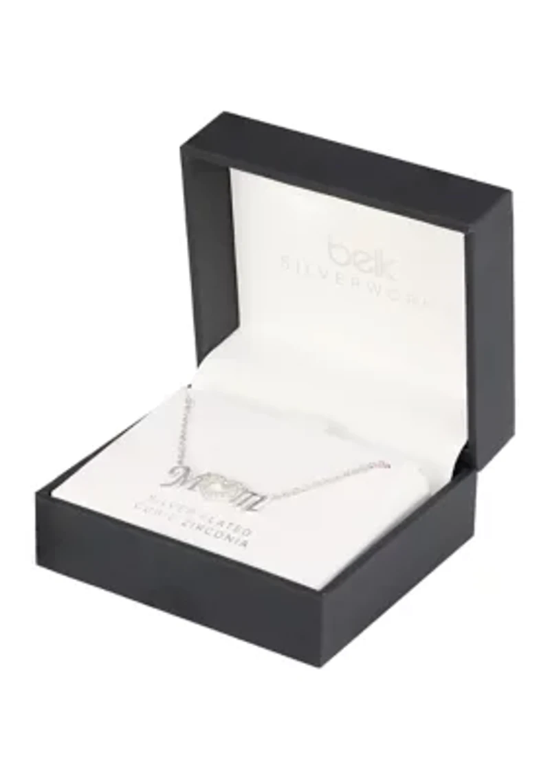 Silver Plated Cubic Zirconia 'Mom' Necklace