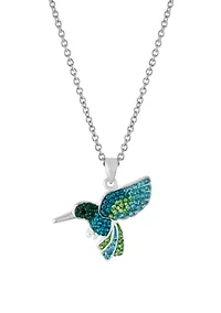Boxed Fine Silver Plated Crystal Pavé Hummingbird Necklace