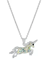 Boxed Fine Silver Plated 16+2in. Crystal Pave Unicorn Necklace