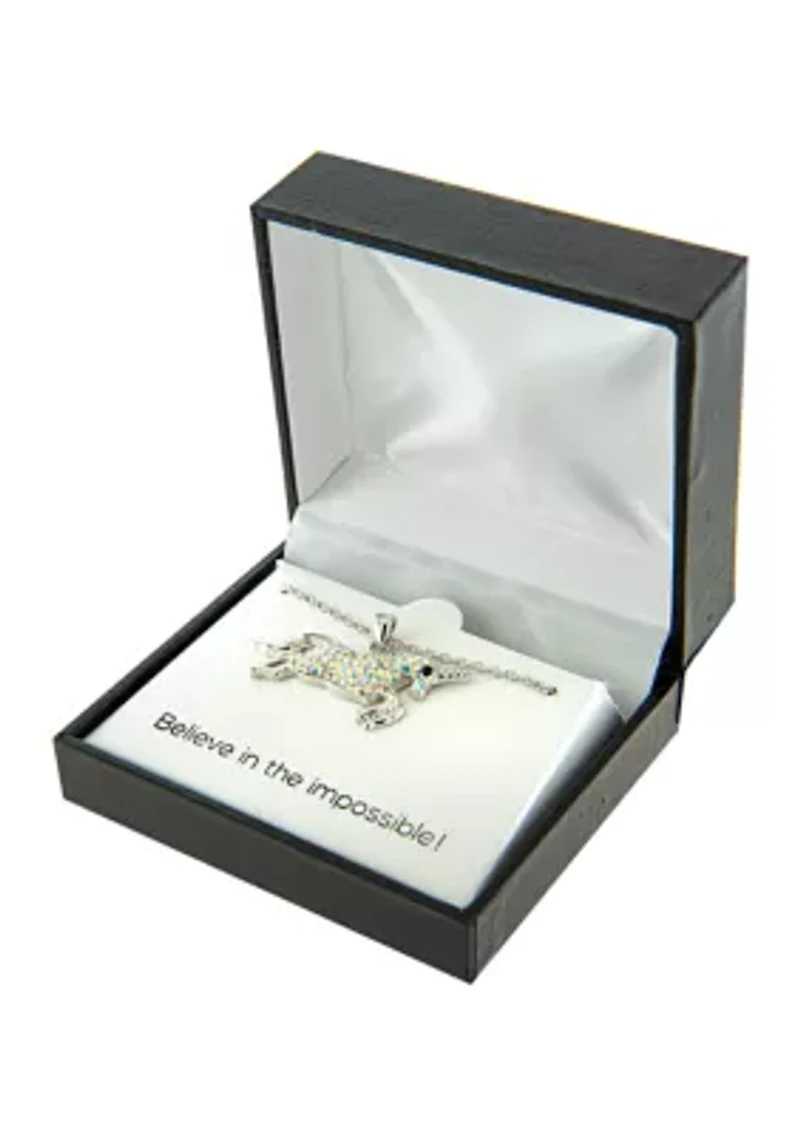 Boxed Fine Silver Plated 16+2in. Crystal Pave Unicorn Necklace