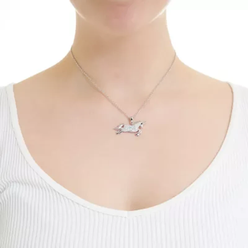 Boxed Fine Silver Plated 16+2in. Crystal Pave Unicorn Necklace