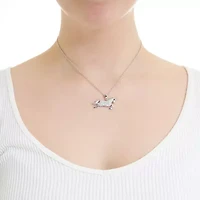 Boxed Fine Silver Plated 16+2in. Crystal Pave Unicorn Necklace