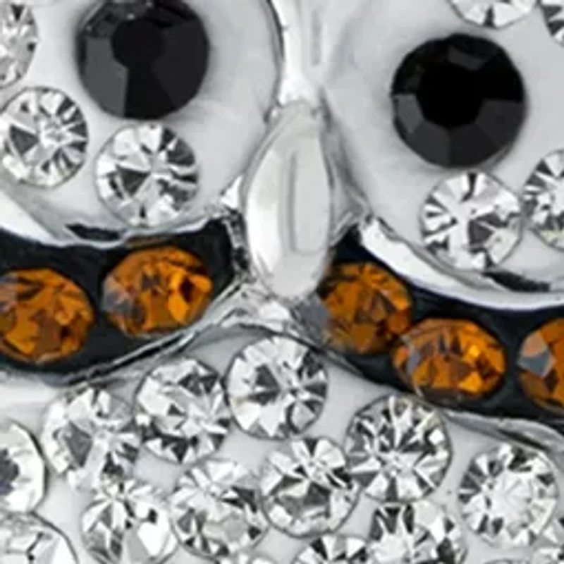 Boxed Fine Silver Plated Crystal Pave Owl Necklace