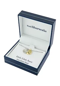 Boxed Two Tone Over Fine Silver Plated 18 in + 2 in Engraved 'Breathe' Disc Pendant Necklace