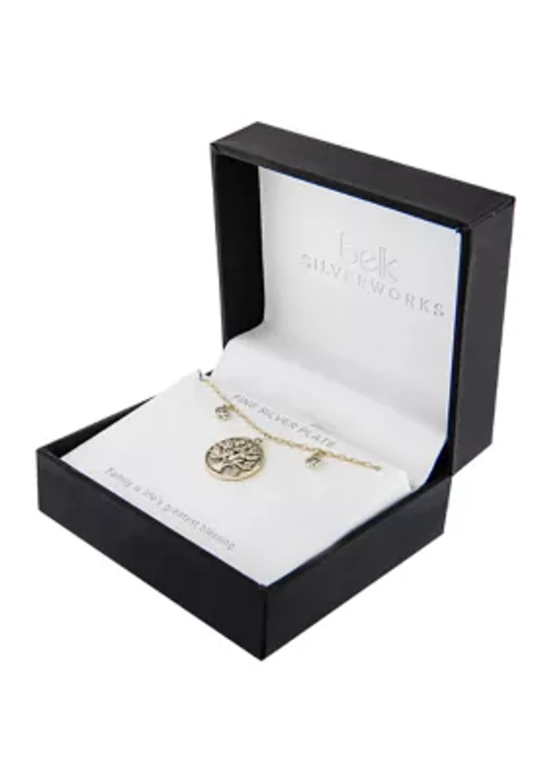 Boxed Gold Plated Cubic Zirconia Tree of Life Pendant Necklace