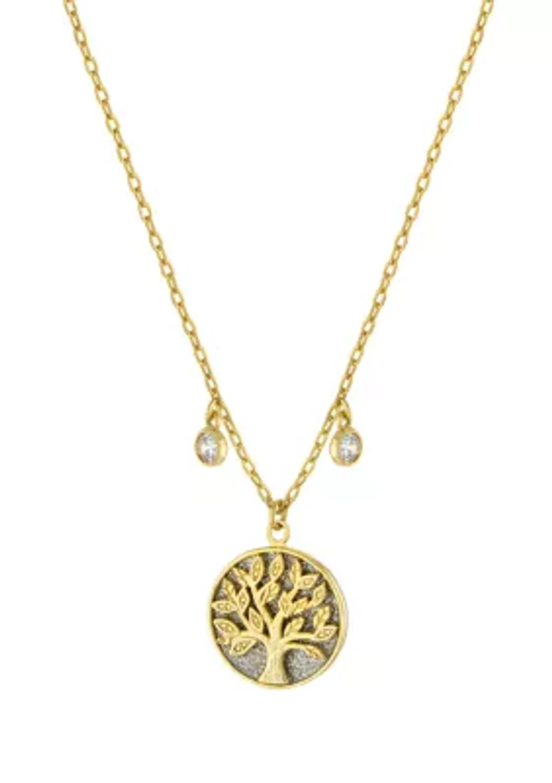 Boxed Gold Plated Cubic Zirconia Tree of Life Pendant Necklace