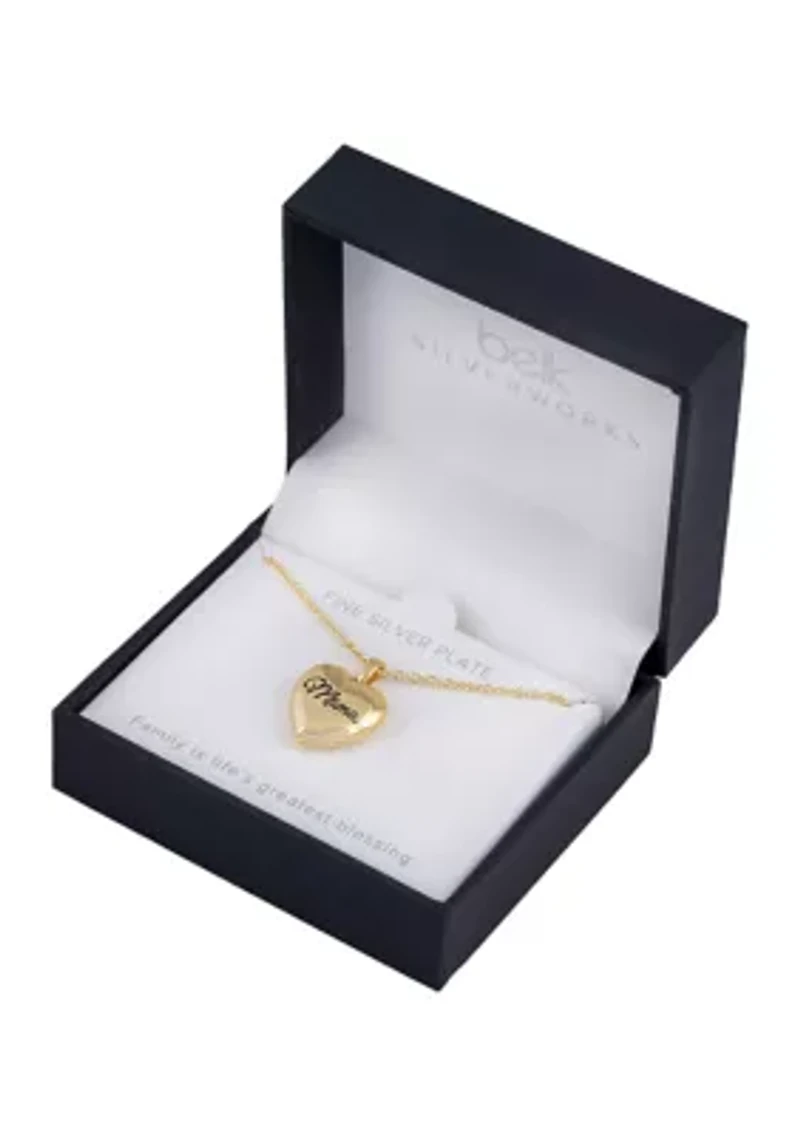 Boxed Gold Over Fine Silver Plated Mama Heart Locket Necklace